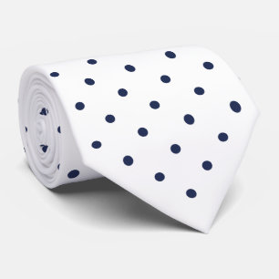 Navy Mini Polka Dot Pattern on White Stropdas