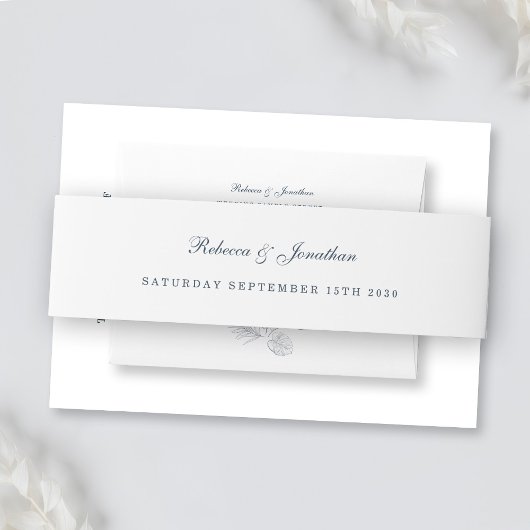Navy Minimal Wedding Invitation Belly Band Uitnodigingen Wikkel