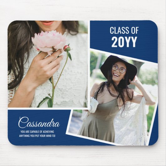 Navy Minimalist Twee Foto Afstuderen Afstuderen Muismat (Voorkant)