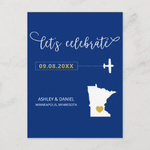 Navy Minnesota Wedding Save the Date Map Briefkaar Briefkaart