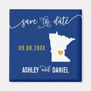 Navy Minnesota Wedding Save the Date Map Magneet