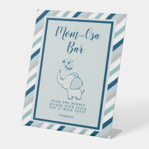 Navy & Mint Green Mom-Osa Bar Elephant Baby shower Reclamebord Met Voetstuk