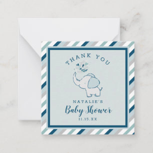 Navy & Mint Schattige Olifant Baby shower Dank u Notitiekaartje
