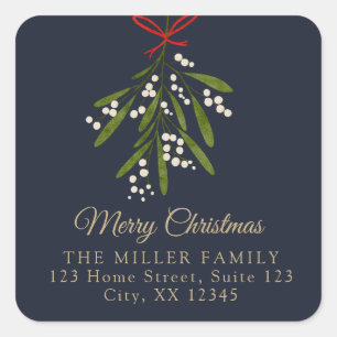 Navy Mistletoe Kerstretour adres Sticker