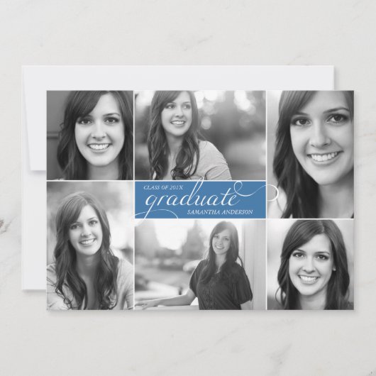 Navy Modern 6 Photo Script Afstuderen Kaart (Voorkant)