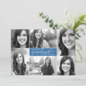 Navy Modern 6 Photo Script Afstuderen Kaart (Staand voorkant)