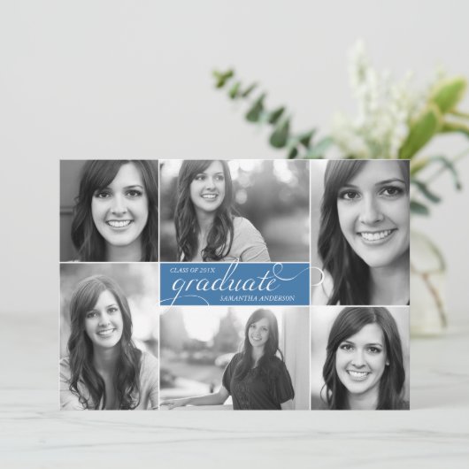 Navy Modern 6 Photo Script Afstuderen Kaart (Staand voorkant)