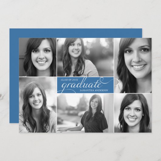 Navy Modern 6 Photo Script Afstuderen Kaart (Voorkant / Achterkant)