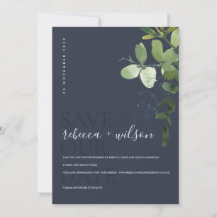 NAVY MODERN GREEN EUCALYPTUS FOLIAGE WATERVERF SAVE THE DATE