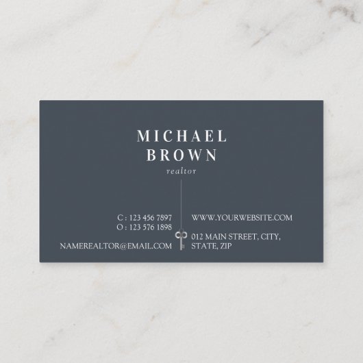 Navy Modern Metallic Key Visitekaartje (Achterkant)