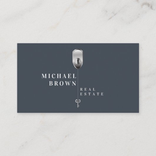 Navy Modern Metallic Key Visitekaartje (Voorkant)