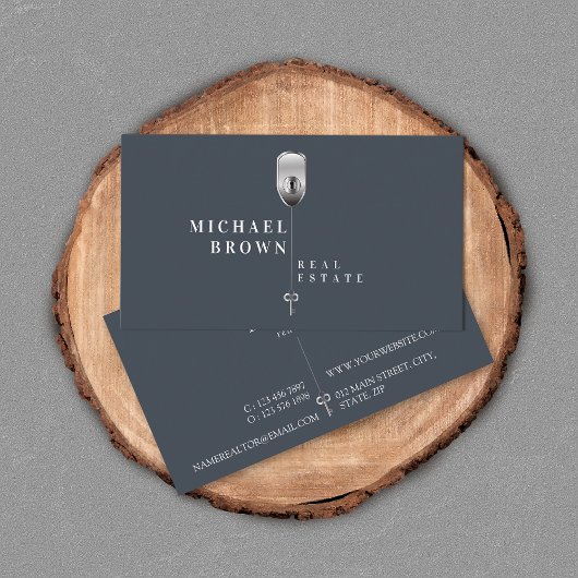 Navy Modern Metallic Key Visitekaartje