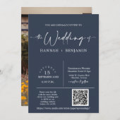 Navy Modern Minimalist Wedding Arch QR Code Foto Kaart (Voorkant / Achterkant)