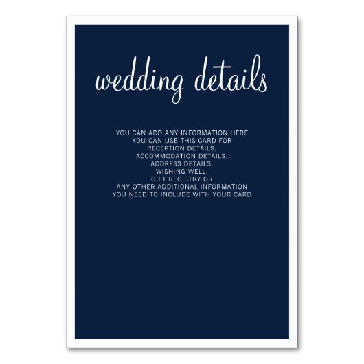 Navy Modern Wedding Details Enclosure-kaarten Kaart (Voorkant)