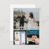 Navy Modern Wedding Script Foto collage Hartelijk  Bedankkaart (Voorkant / Achterkant)