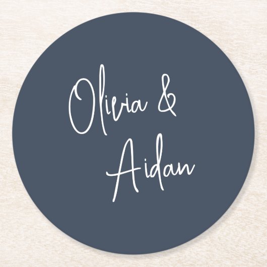 Navy | Moderne handgeschreven bruiloft voor script Ronde Kartonnen Onderzetter (Voorkant)