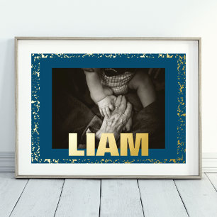 NAVY Moderne Vette TEKST GOLD SPECKLE LIJST FOTO Folie Afdrukken