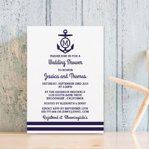 Navy Monogram Anchor Nautical Wedding Shower Kaart