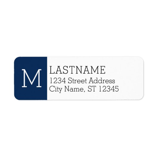 Navy Monogram en Aangepaste naam - Retouradres Etiket (Voorkant)