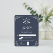 Navy Monogram en pijlen bruiloft RSVP Kaart (Staand voorkant)