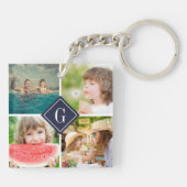 Navy Monogram Fotocollage Dubbelzijdig Sleutelhanger (Achterkant)