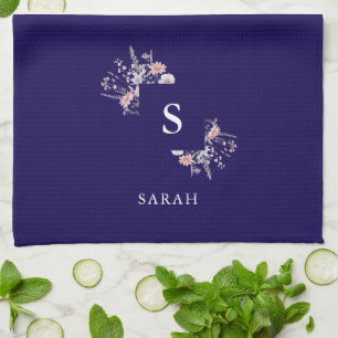 Navy Monogram Initiaal Modern Mom Theegerecht Theedoek