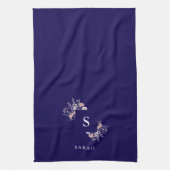Navy Monogram Initiaal Modern Mom Theegerecht Theedoek (Verticaal)