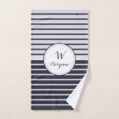 Navy Monogram Stripes Bad Handdoek (Handdoek)