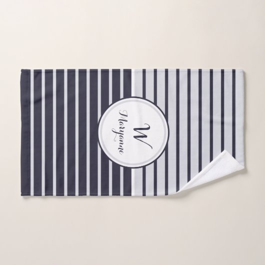 Navy Monogram Stripes Bad Handdoek (Handdoek)