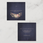 Navy Monogram Waterverf Bloemen Bruiloft Planner Vierkante Visitekaartje (Voorkant / Achterkant)