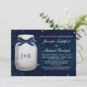 Navy Monogrammed Firefly Mason Jar Couples Shower Kaart (Staand voorkant)