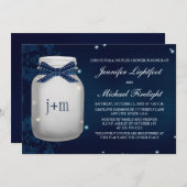 Navy Monogrammed Firefly Mason Jar Couples Shower Kaart (Voorkant / Achterkant)
