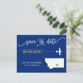 Navy Montana Wedding Save the Date Map Briefkaart (Staand voorkant)