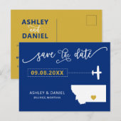 Navy Montana Wedding Save the Date Map Briefkaart (Voorkant / Achterkant)