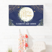 Navy Moon Star Greenery Gold Baby shower Welkom Spandoek (Insitu)