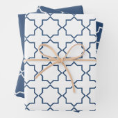 Navy Moroccan Arabesque Pattern Inpakpapier Vel (In situ)
