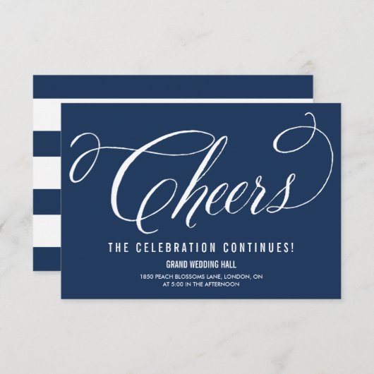 Navy Mr. en Mrs Elegant Script Reception Kaart (Voorkant / Achterkant)