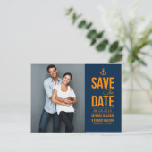 NAVY & MUSTARD NAUTICAL SAVE the DATE BRIEFKAART (Staand voorkant)