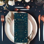 Navy Mystiek Gouden Sterren Maan Astronomie Bruilo Menu