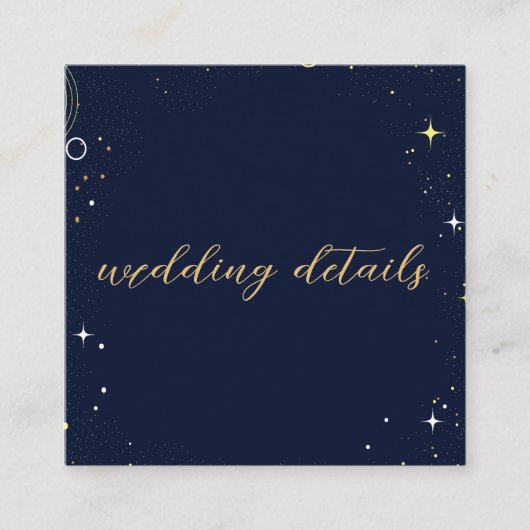 Navy Mystiek Hemelse Zon Maan QR Code Bruiloft Informatiekaartje (Voorkant)