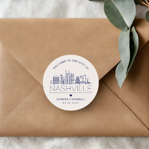 Navy Nashville Skyline   Huwelijkswelkom Ronde Sticker