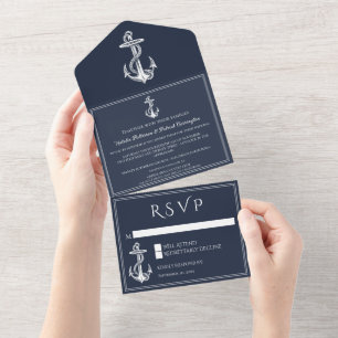 Navy Nautical Anchor All in One Wedding Invite Uitnodiging