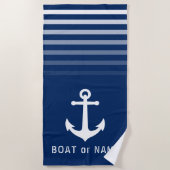 Navy Nautical  Anchor Jouw naam of Boat Strandlaken (Voorkant)