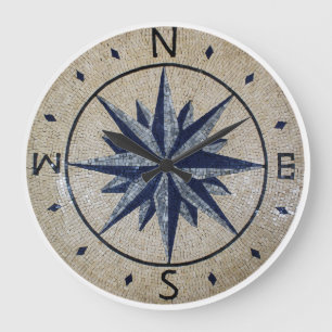 Navy Nautical Compass North South East West Marble Grote Klok