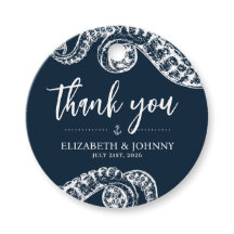 Navy Nautical Octopus Tentakel Wedding Favor Label