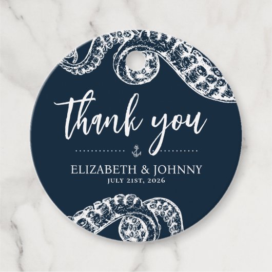 Navy Nautical Octopus Tentakel Wedding Favor Label (Voorkant)
