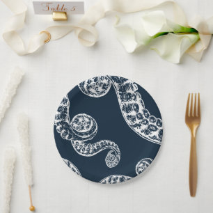 Navy Nautical Octopus White Tentacles Paper Bord