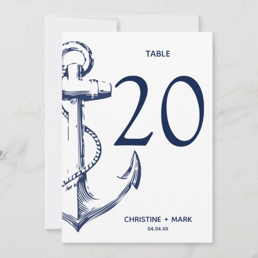 Navy Nautical Sketch Anker | Tabelnummers Kaart (Voorkant)