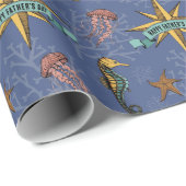 Navy Nautical Star Onder het Zee Ocean Animals Cadeaupapier (Rol Hoek)