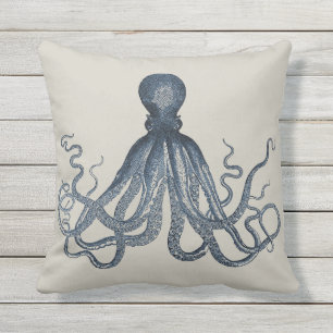 Navy Nautical Steampunk Octopus  Kraken Buitenkussen